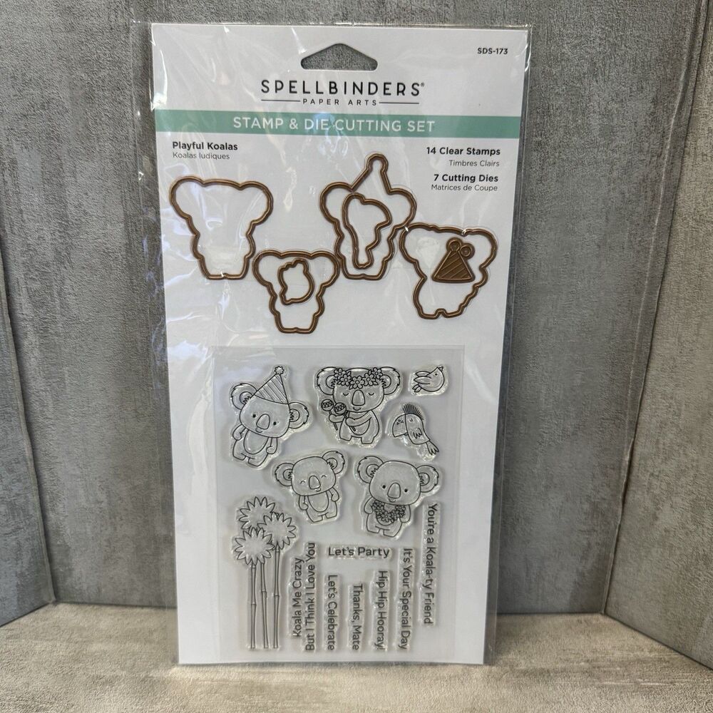 Spellbinders Clear Rubber Stamp & Die Cutting Set Playful Koalas Sentiments